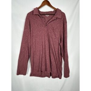 Lands End Men's Red Collared Cotton Blend Knit Henley Shirt Size XL Casual Sport